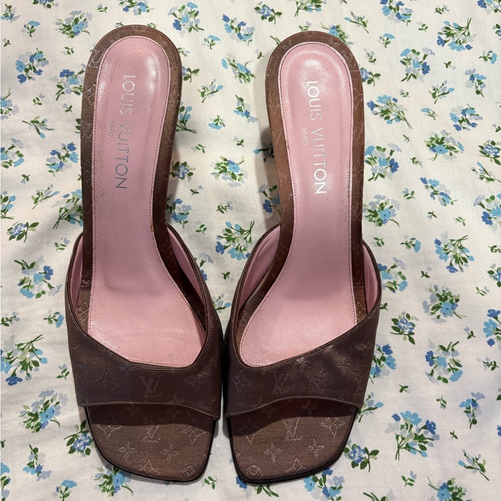 Vintage Louis Vuitton Brown and Pink Mules